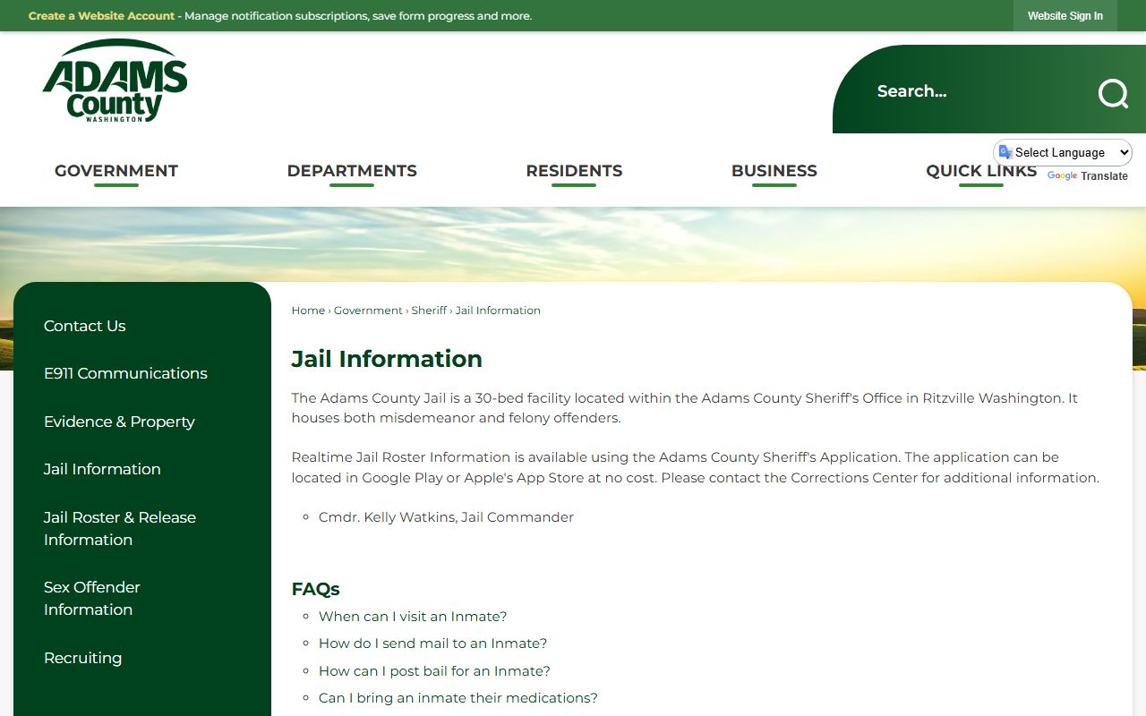 Adams County Jail inmate population information and roster lookup source