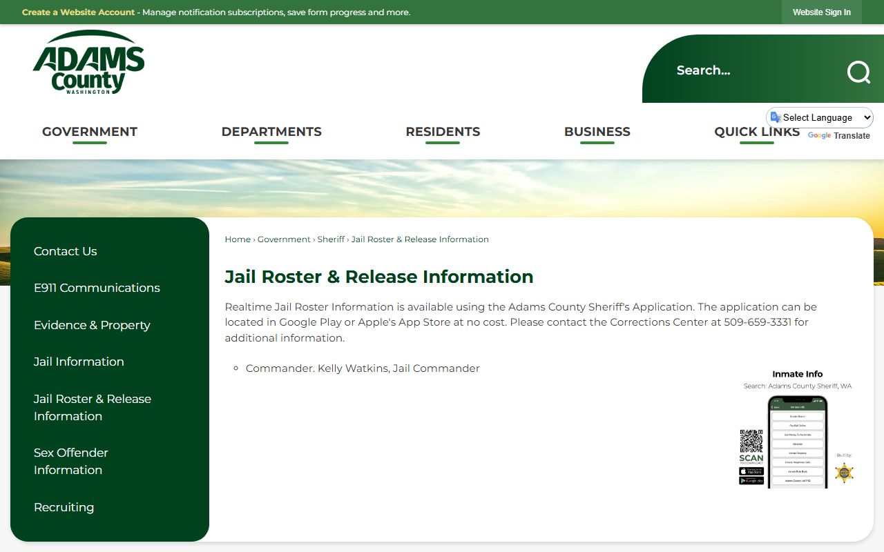 Adams County inmate population roster and release information page
