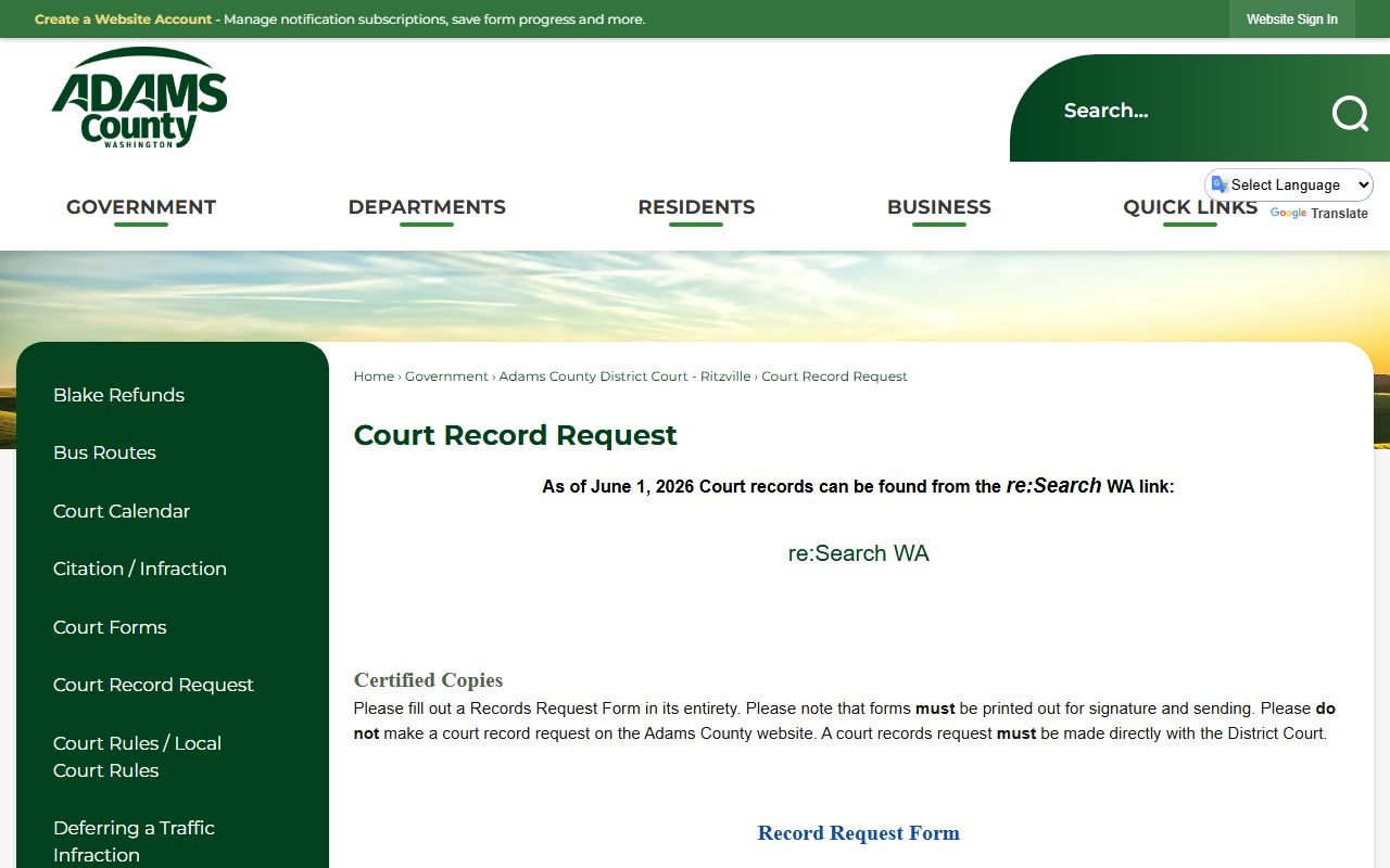 Adams County court records after jail arrest request page